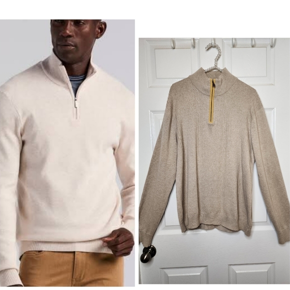 Perry Ellis Other - Perry Ellis Mens Longsleeve Tech Knit Zip Ribbed Mock Kneck Tan Sweater
